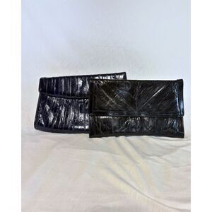 Vintage Eel Skin Clutch Lot of 2 Leather Envelope Bags - Navy Blue + Black